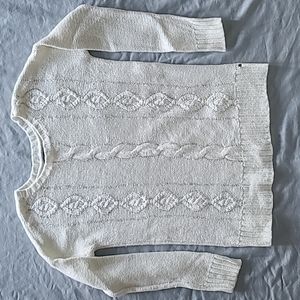 American Eagle cream cable knit sequins bead sweater medium Holiday Christmas